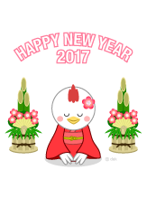 新年挨拶する雌鶏の年賀状