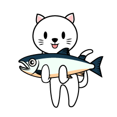 魚を抱えた可愛いネコ