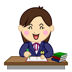 笑顔の勉強する女子高生