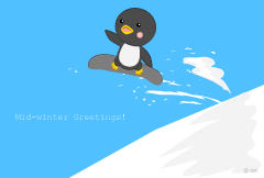 スノーボードをするペンギン