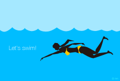 泳ぐ女性シルエットのグラフィックデザイン