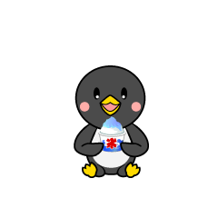かき氷を食べるペンギンキャラ