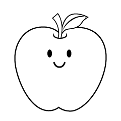 かわいいリンゴキャラ（白黒）