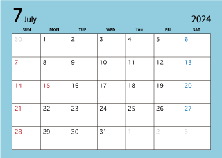 2024年7月カレンダー（カラー）