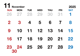 2025年11月カレンダー（文字大枠無）
