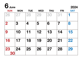 2024年6月カレンダー（文字大）