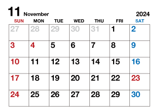 2024年11月カレンダー（文字大）