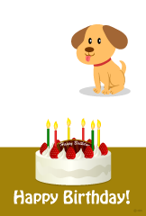 犬と誕生日ケーキのバースデーカード