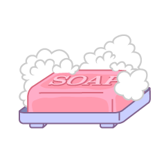 風呂のピンク石鹸と泡