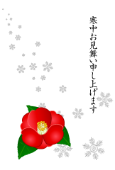 雪と椿の花の寒中見舞い