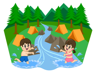 川で水遊びする子供
