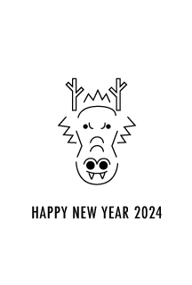 かわいい竜(黒線画)の年賀状
