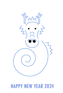 渦巻くかわいい竜(線画)の年賀状