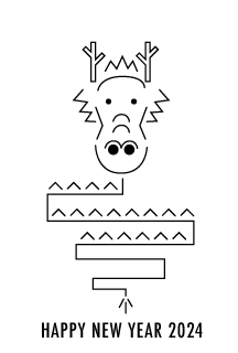 かわいい竜(四角線画)の年賀状