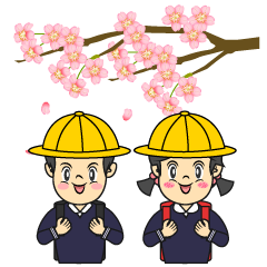 桜咲く小学生入学式