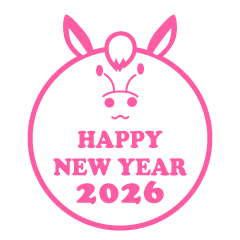 Happy New Year 2026白ピンク馬マーク