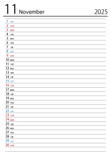 2025年11月スケジュールカレンダー
