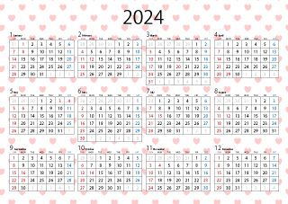 ハート柄の2024年カレンダー