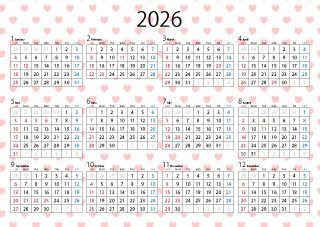 ハート柄の2024年カレンダー