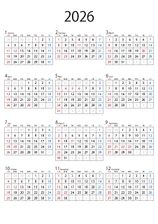 縦長の2024年カレンダー