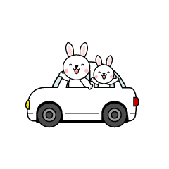 車でドライブするウサギ