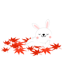 紅葉でくつろぐウサギ