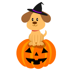 子犬とハロウィンカボチャ