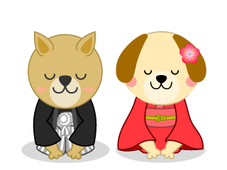 新年の挨拶をする犬キャラクター