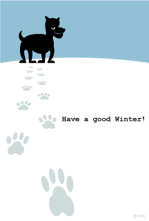 雪を歩く犬の足跡の寒中見舞い