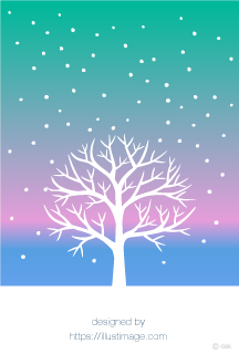 オーロラと雪の木