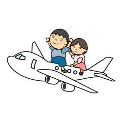 飛行機に乗る子供