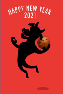 バスケットボール2021年牛年賀状