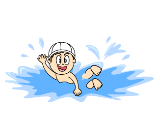 水泳を楽しむ小学生の男の子