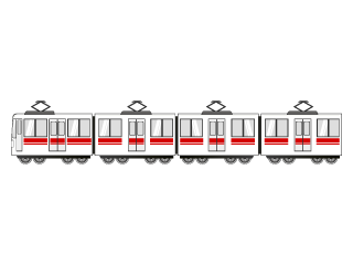 赤ラインの長い電車車両