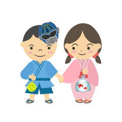 夏祭りの男の子と女の子