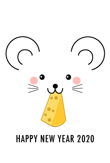 チーズをかじるネズミ顔の年賀状