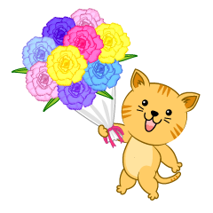花束をプレゼントするトラ猫