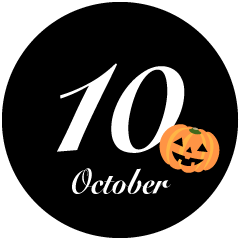 黒丸型のハロウィンかぼちゃと10月文字
