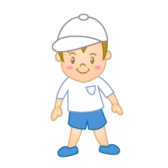 白帽子体育着の幼稚園男の子