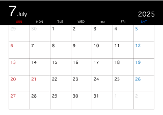 2025年7月の黒カレンダー