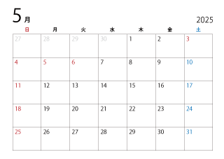 2025年5月カレンダー（日本語）