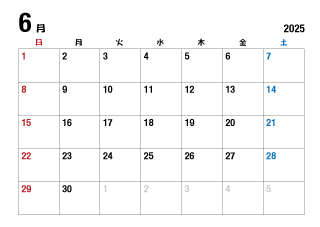 2025年6月カレンダー（日本語）