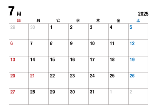 2023年7月カレンダー（日本語）