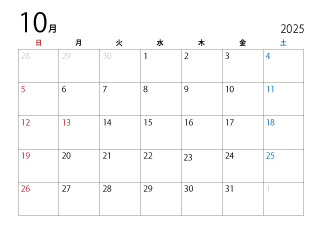 2025年10月カレンダー（日本語）