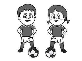 自信満々のサッカー少年と少女（白黒）