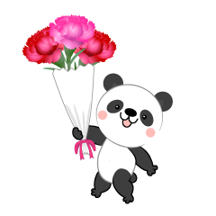 花束をプレゼントするパンダ